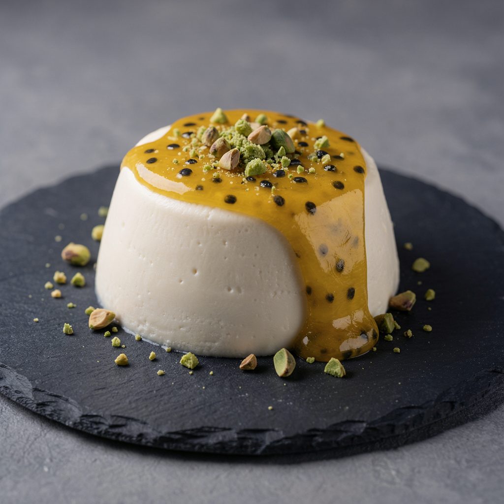 Panna Cotta à la Crème de Maquereau et Passion, Éclats de Pistache
