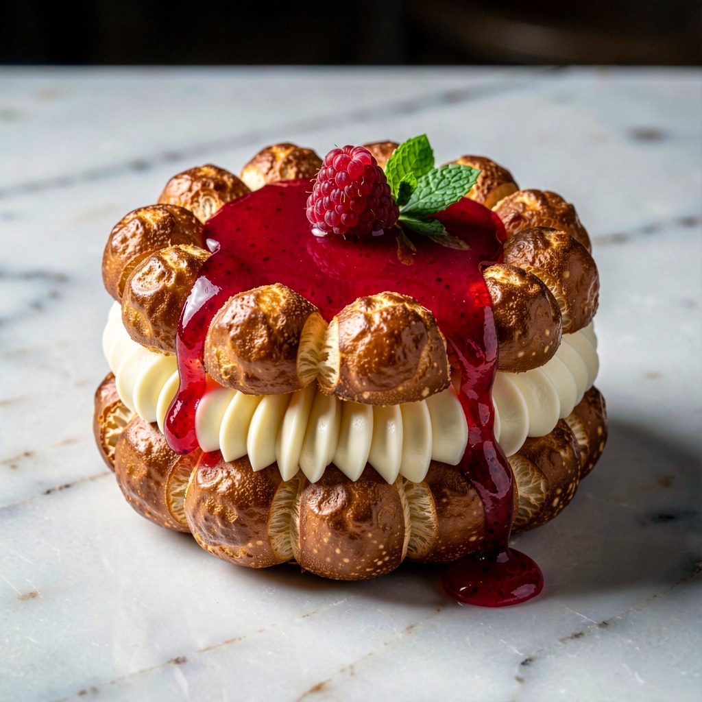 Saint-Honoré au Fromage Fondu, Coulis de Framboises